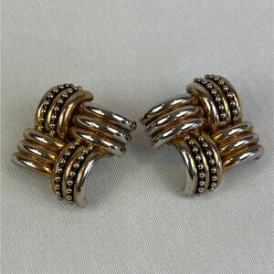 Vintage 80s 90s Large Gold Tone Clip On Earrings Tube Statement